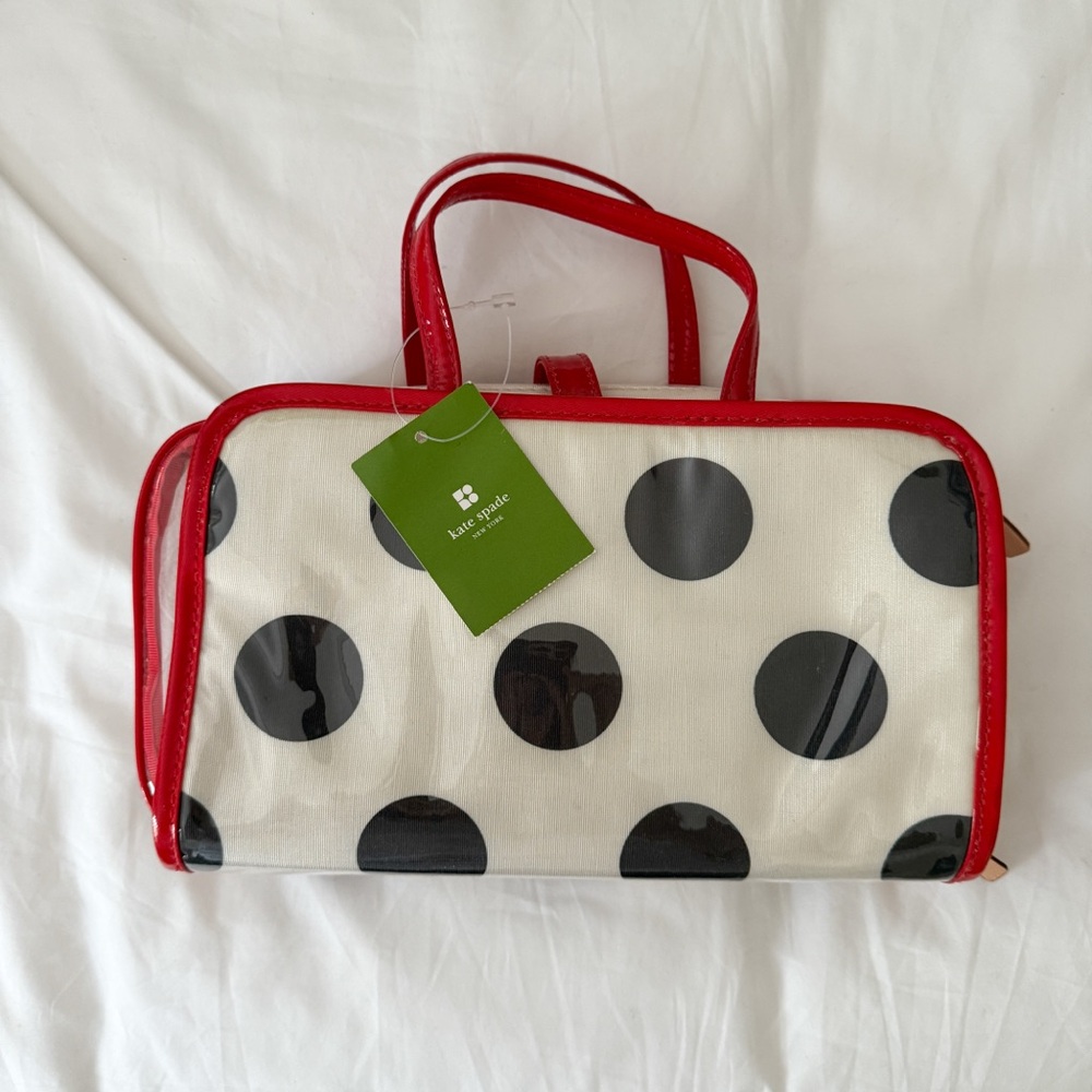 Kate Spade Red and Black polka dot small le pavilion Manuela makeup bag